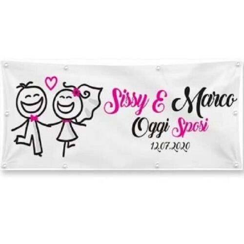 BANNER STRISCIONE MATRIMONIO - HAPPY SPOSI - CON NOME E DATA PERSONALIZZABILE